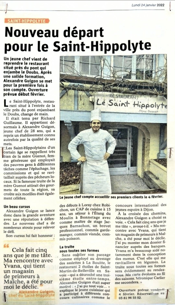 Presse - Le Saint Hippolyte - Restaurant Pays de Montbéliard - Restaurant Saint Hippolyte 25 - Restaurant Saint Hippolyte - Restaurant Saint Hippolyte 25